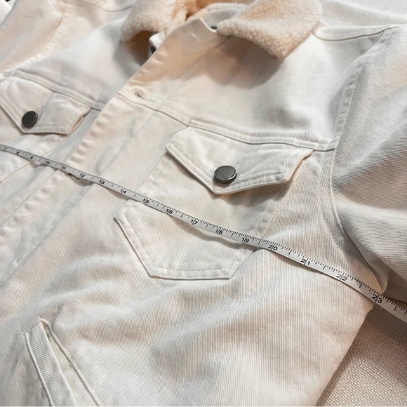 Profound Aesthetic white denim fleece lined trucker jacket | L | embroidered bk - Picture 13 of 15